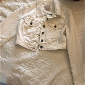 Free People Cropped White Jean Jacket